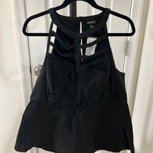 Black Cage Neck Peplum Top